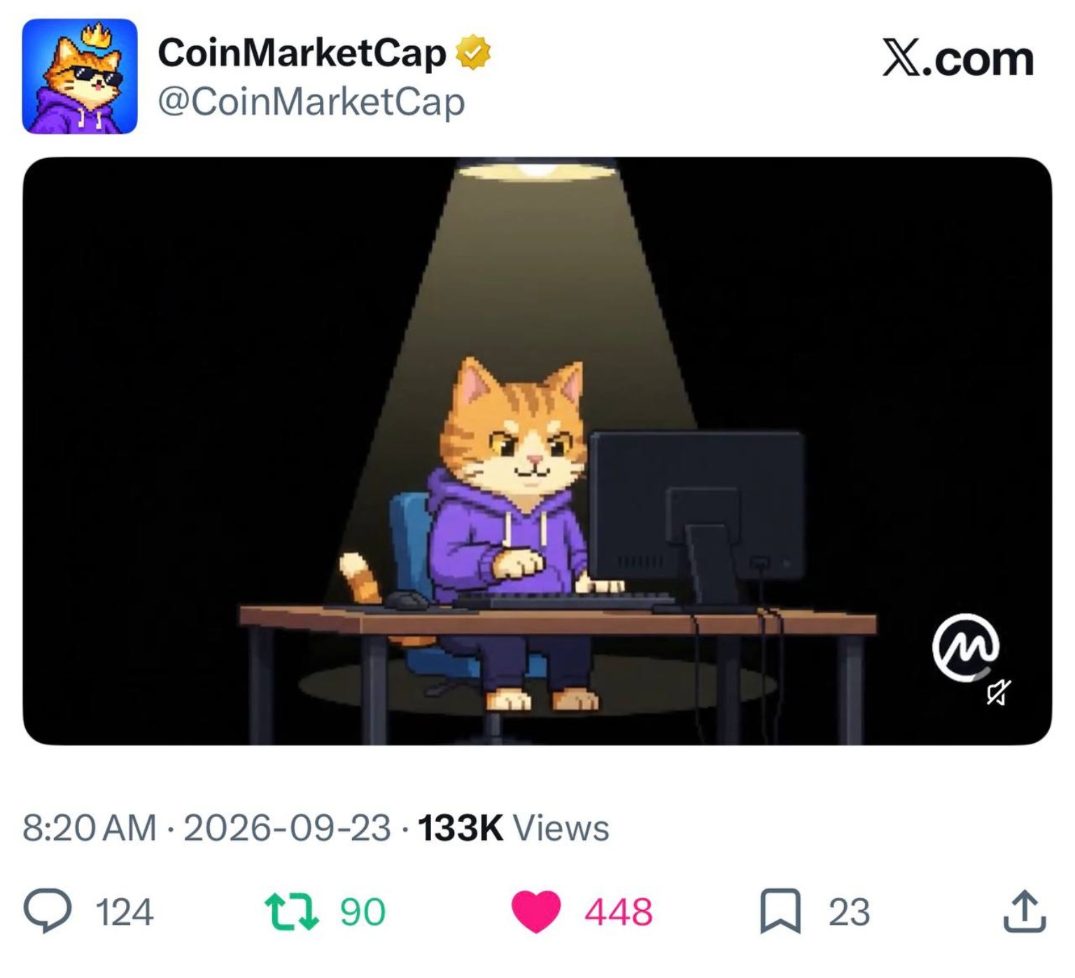 CoinMarketCap post showing CoinMarketCat at a desk